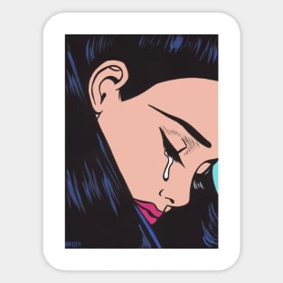 Black Crying Comic Girl Sticker